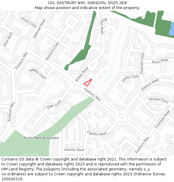 102, EASTBURY WAY, SWINDON, SN25 2EW: Location map and indicative extent of plot