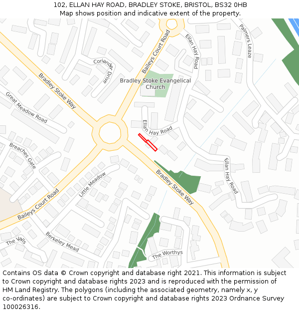 102, ELLAN HAY ROAD, BRADLEY STOKE, BRISTOL, BS32 0HB: Location map and indicative extent of plot