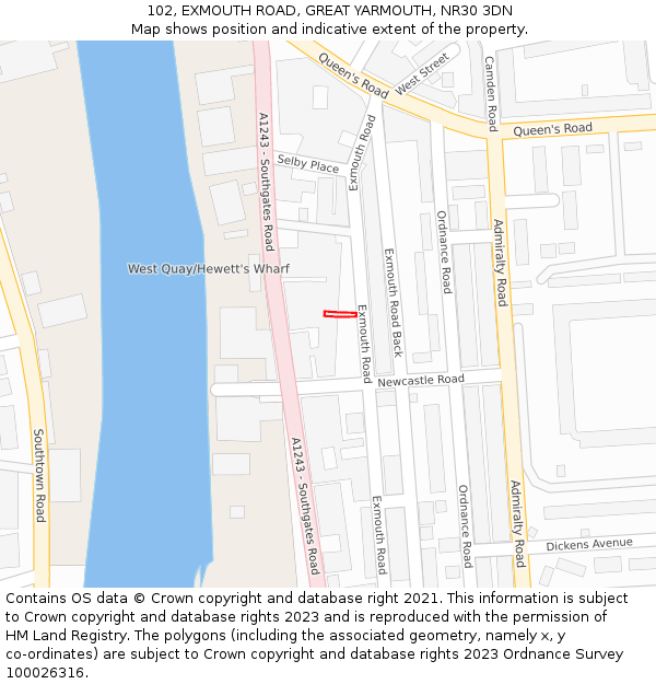 102, EXMOUTH ROAD, GREAT YARMOUTH, NR30 3DN: Location map and indicative extent of plot