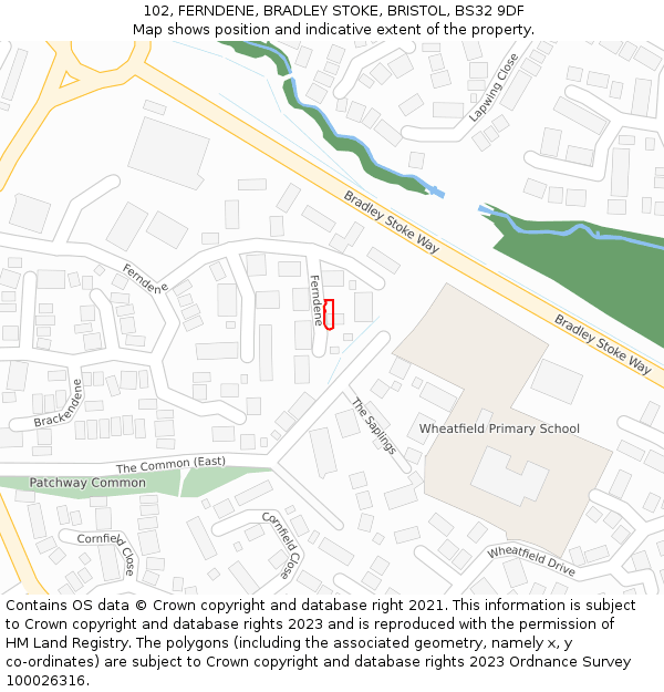 102, FERNDENE, BRADLEY STOKE, BRISTOL, BS32 9DF: Location map and indicative extent of plot