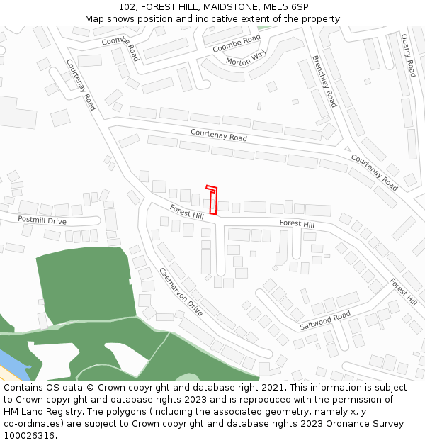 102, FOREST HILL, MAIDSTONE, ME15 6SP: Location map and indicative extent of plot