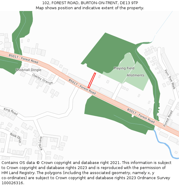 102, FOREST ROAD, BURTON-ON-TRENT, DE13 9TP: Location map and indicative extent of plot