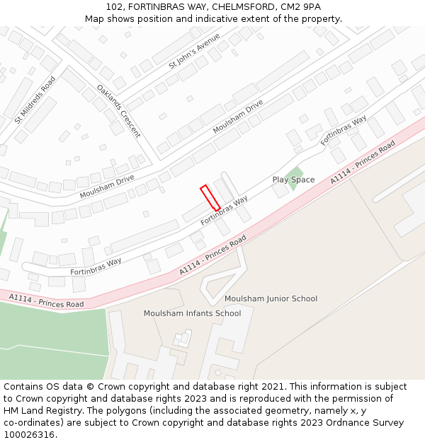 102, FORTINBRAS WAY, CHELMSFORD, CM2 9PA: Location map and indicative extent of plot