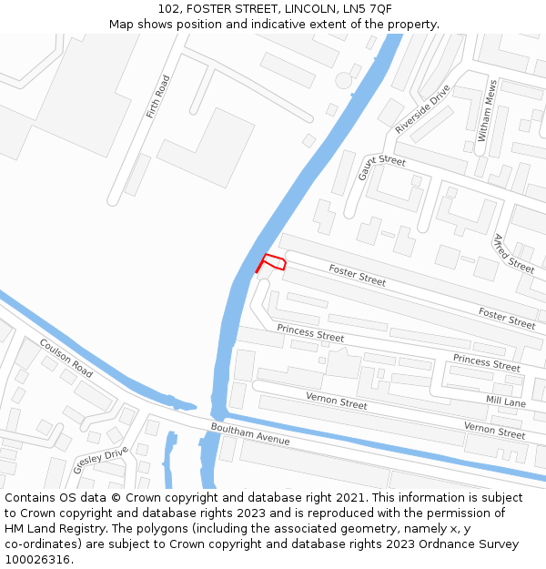 102, FOSTER STREET, LINCOLN, LN5 7QF: Location map and indicative extent of plot