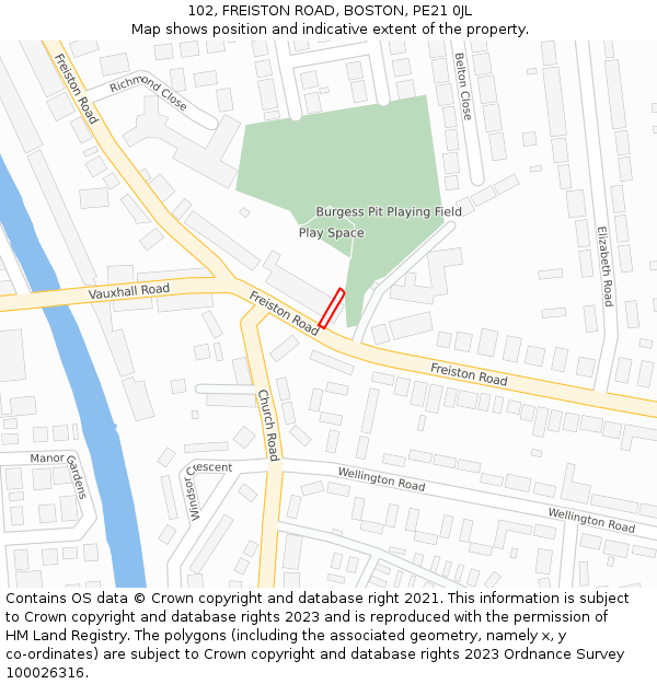 102, FREISTON ROAD, BOSTON, PE21 0JL: Location map and indicative extent of plot