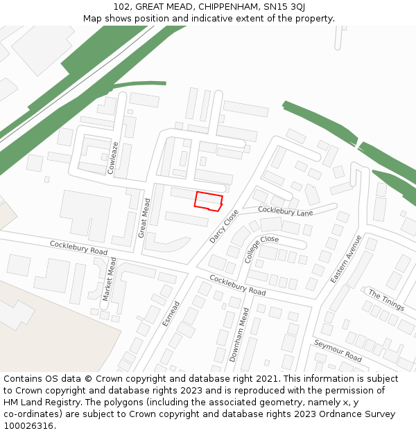 102, GREAT MEAD, CHIPPENHAM, SN15 3QJ: Location map and indicative extent of plot