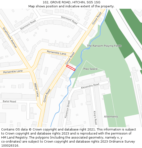 102, GROVE ROAD, HITCHIN, SG5 1SG: Location map and indicative extent of plot