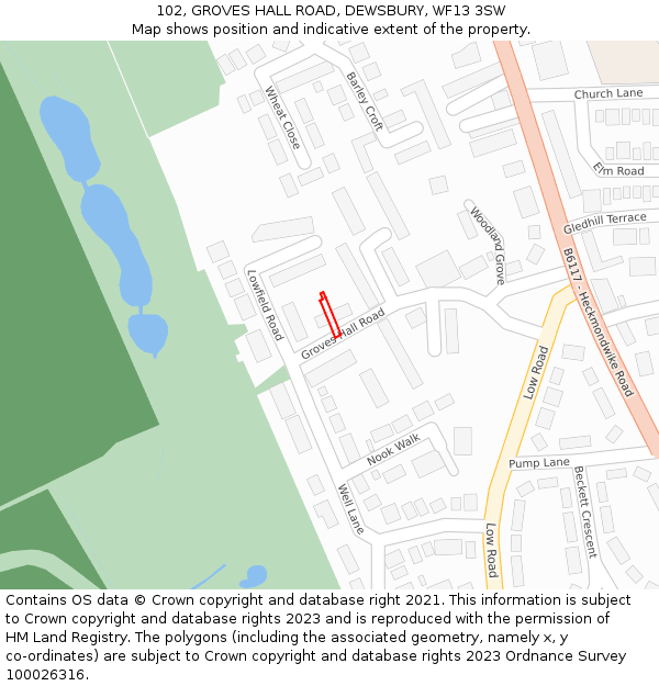102, GROVES HALL ROAD, DEWSBURY, WF13 3SW: Location map and indicative extent of plot