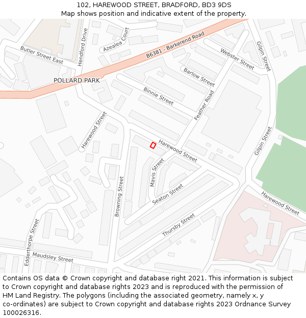 102, HAREWOOD STREET, BRADFORD, BD3 9DS: Location map and indicative extent of plot