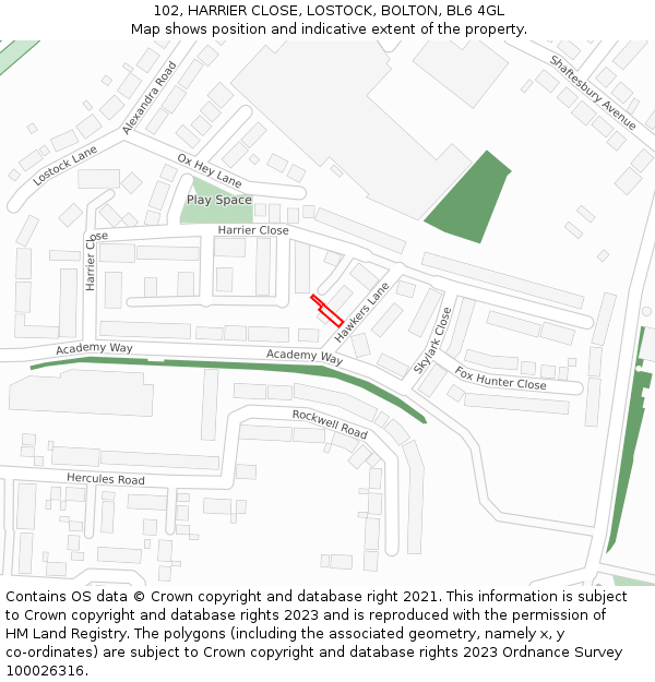 102, HARRIER CLOSE, LOSTOCK, BOLTON, BL6 4GL: Location map and indicative extent of plot