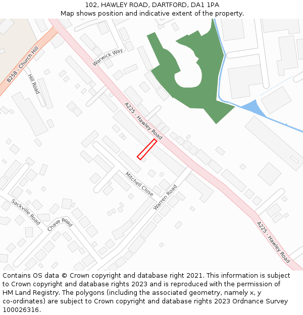 102, HAWLEY ROAD, DARTFORD, DA1 1PA: Location map and indicative extent of plot