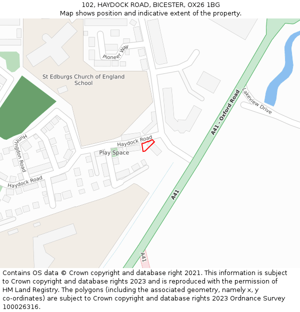 102, HAYDOCK ROAD, BICESTER, OX26 1BG: Location map and indicative extent of plot