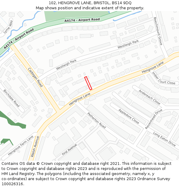 102, HENGROVE LANE, BRISTOL, BS14 9DQ: Location map and indicative extent of plot