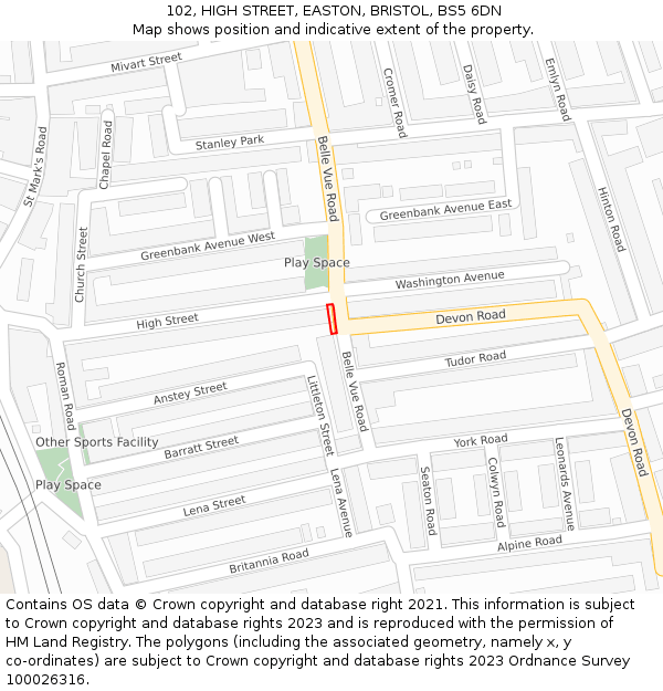102, HIGH STREET, EASTON, BRISTOL, BS5 6DN: Location map and indicative extent of plot