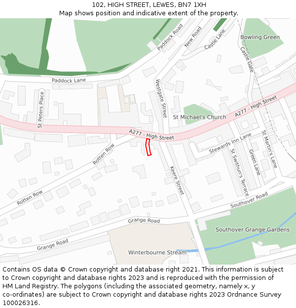102, HIGH STREET, LEWES, BN7 1XH: Location map and indicative extent of plot
