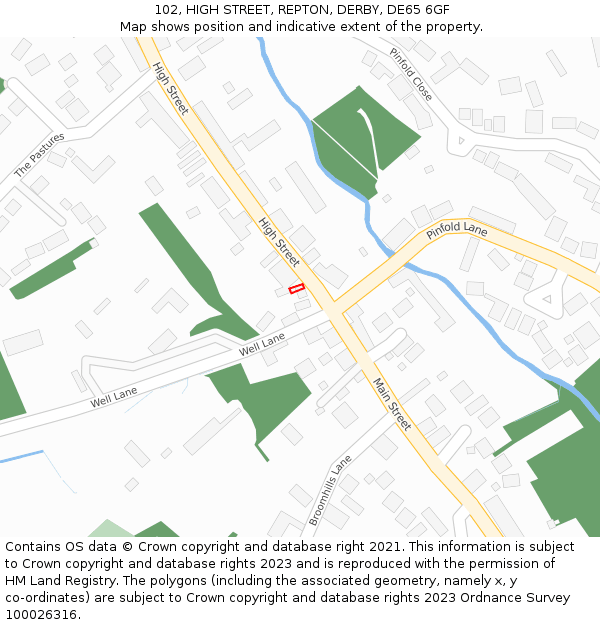 102, HIGH STREET, REPTON, DERBY, DE65 6GF: Location map and indicative extent of plot