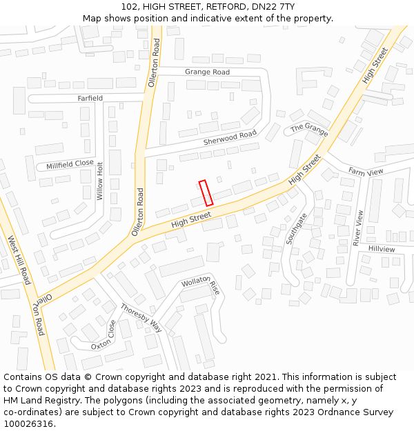 102, HIGH STREET, RETFORD, DN22 7TY: Location map and indicative extent of plot