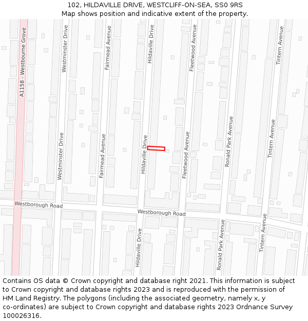 102, HILDAVILLE DRIVE, WESTCLIFF-ON-SEA, SS0 9RS: Location map and indicative extent of plot