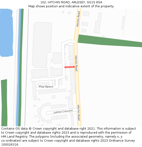 102, HITCHIN ROAD, ARLESEY, SG15 6SA: Location map and indicative extent of plot
