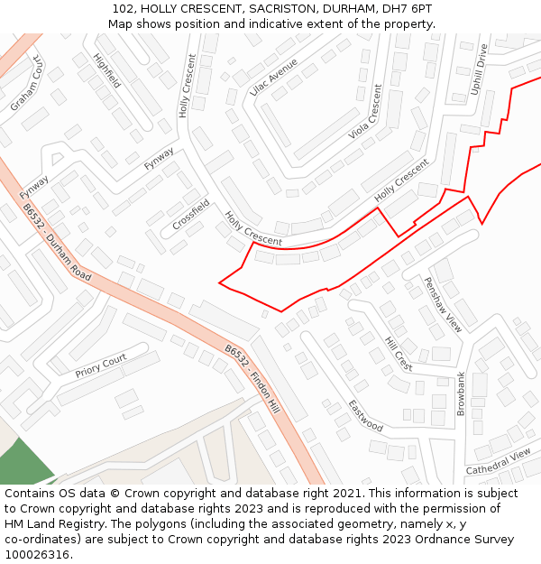 102, HOLLY CRESCENT, SACRISTON, DURHAM, DH7 6PT: Location map and indicative extent of plot