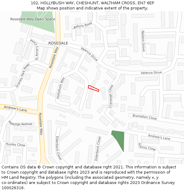 102, HOLLYBUSH WAY, CHESHUNT, WALTHAM CROSS, EN7 6EP: Location map and indicative extent of plot
