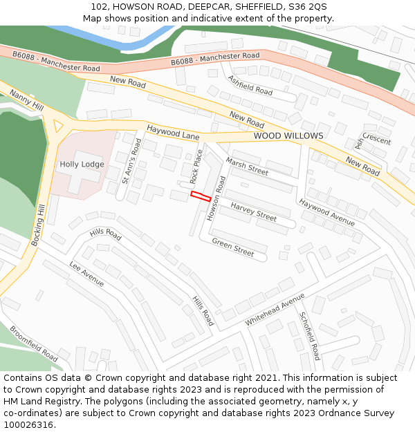 102, HOWSON ROAD, DEEPCAR, SHEFFIELD, S36 2QS: Location map and indicative extent of plot