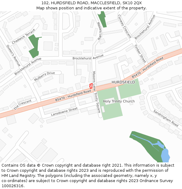 102, HURDSFIELD ROAD, MACCLESFIELD, SK10 2QX: Location map and indicative extent of plot