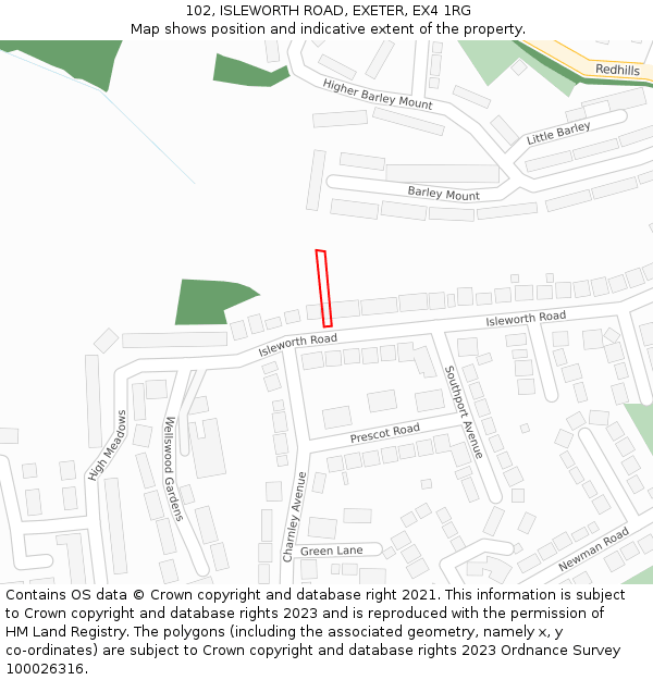 102, ISLEWORTH ROAD, EXETER, EX4 1RG: Location map and indicative extent of plot