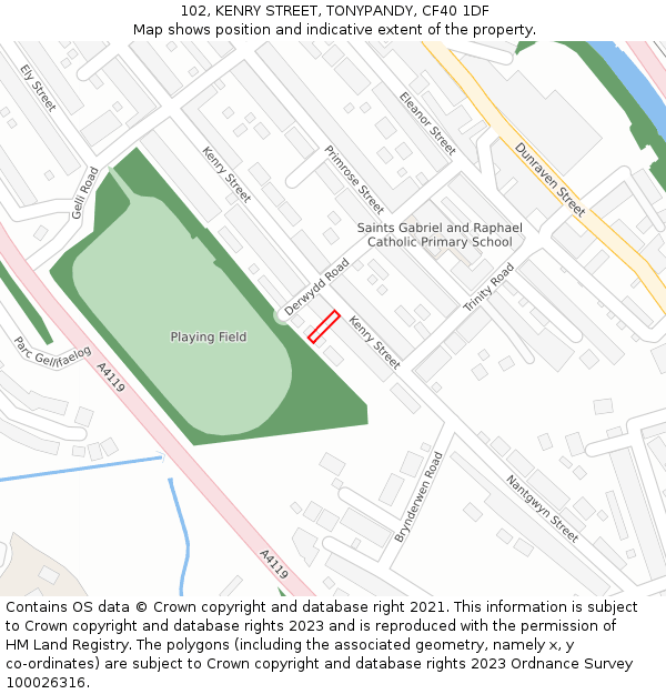 102, KENRY STREET, TONYPANDY, CF40 1DF: Location map and indicative extent of plot