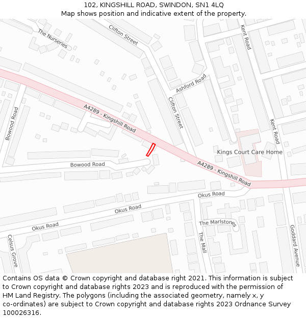 102, KINGSHILL ROAD, SWINDON, SN1 4LQ: Location map and indicative extent of plot