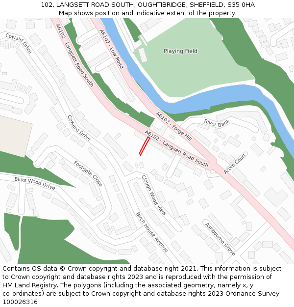 102, LANGSETT ROAD SOUTH, OUGHTIBRIDGE, SHEFFIELD, S35 0HA: Location map and indicative extent of plot