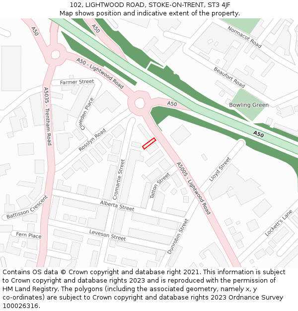 102, LIGHTWOOD ROAD, STOKE-ON-TRENT, ST3 4JF: Location map and indicative extent of plot