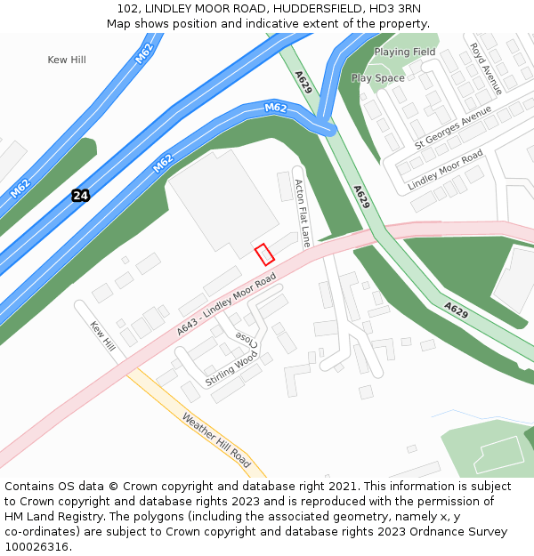 102, LINDLEY MOOR ROAD, HUDDERSFIELD, HD3 3RN: Location map and indicative extent of plot