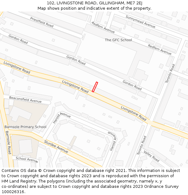 102, LIVINGSTONE ROAD, GILLINGHAM, ME7 2EJ: Location map and indicative extent of plot