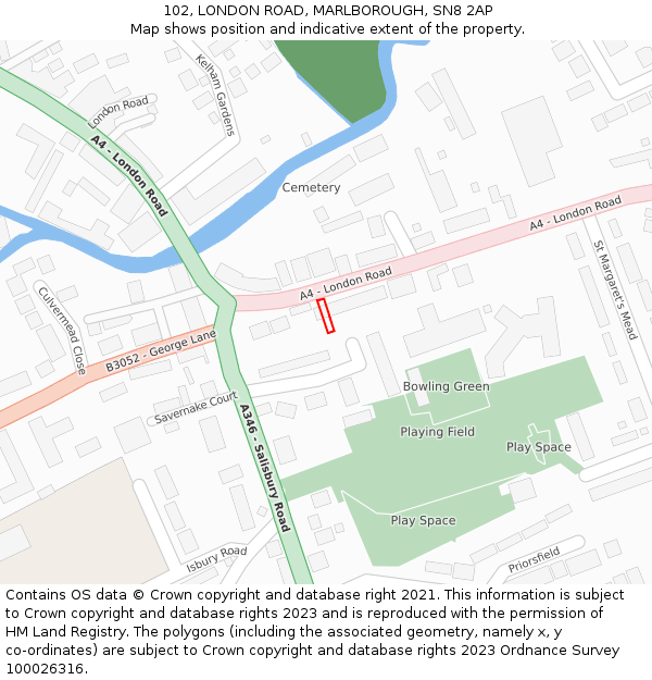 102, LONDON ROAD, MARLBOROUGH, SN8 2AP: Location map and indicative extent of plot