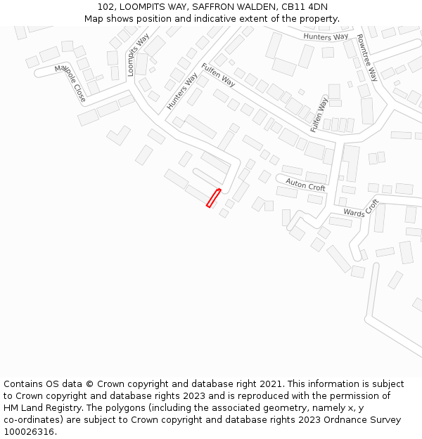102, LOOMPITS WAY, SAFFRON WALDEN, CB11 4DN: Location map and indicative extent of plot