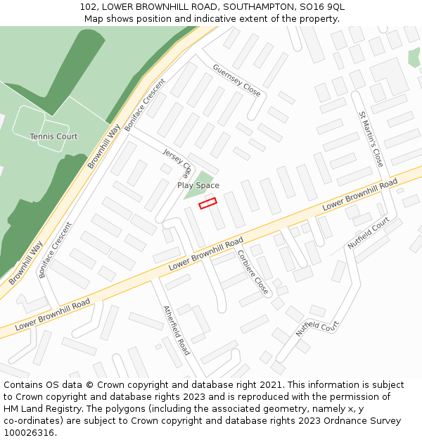 102, LOWER BROWNHILL ROAD, SOUTHAMPTON, SO16 9QL: Location map and indicative extent of plot