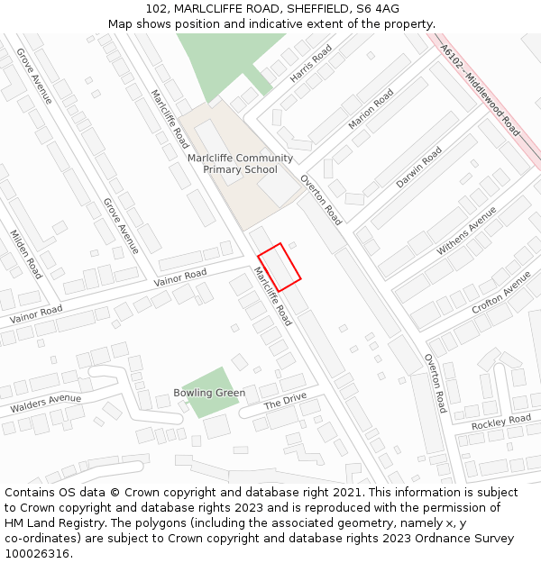 102, MARLCLIFFE ROAD, SHEFFIELD, S6 4AG: Location map and indicative extent of plot