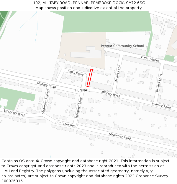 102, MILITARY ROAD, PENNAR, PEMBROKE DOCK, SA72 6SG: Location map and indicative extent of plot