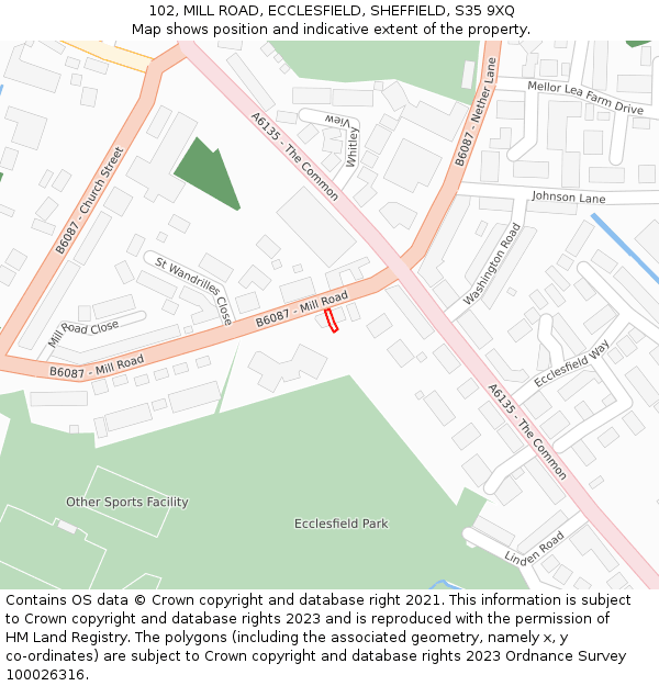102, MILL ROAD, ECCLESFIELD, SHEFFIELD, S35 9XQ: Location map and indicative extent of plot