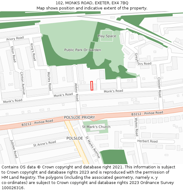 102, MONKS ROAD, EXETER, EX4 7BQ: Location map and indicative extent of plot