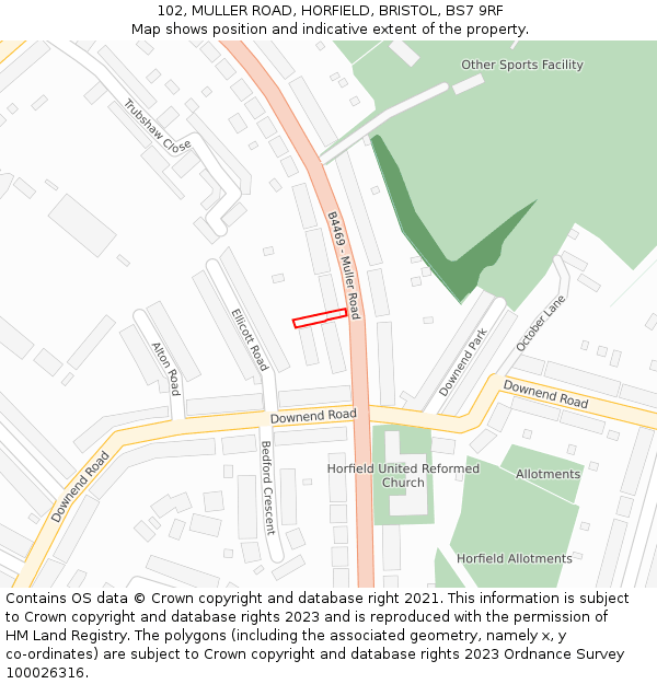 102, MULLER ROAD, HORFIELD, BRISTOL, BS7 9RF: Location map and indicative extent of plot