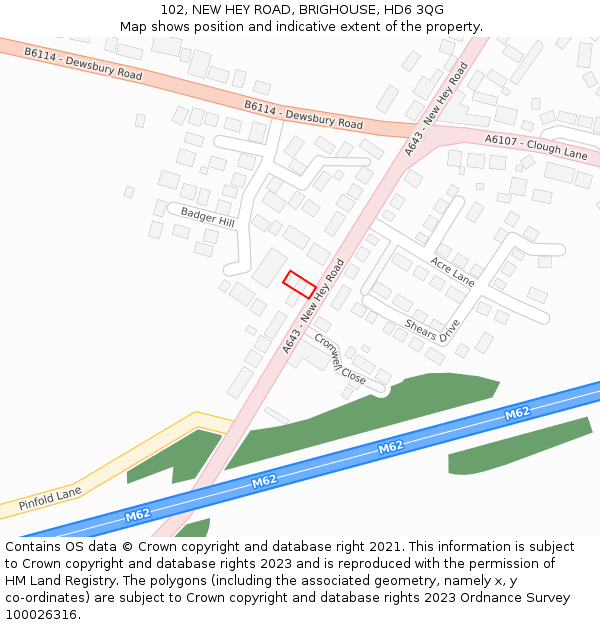 102, NEW HEY ROAD, BRIGHOUSE, HD6 3QG: Location map and indicative extent of plot