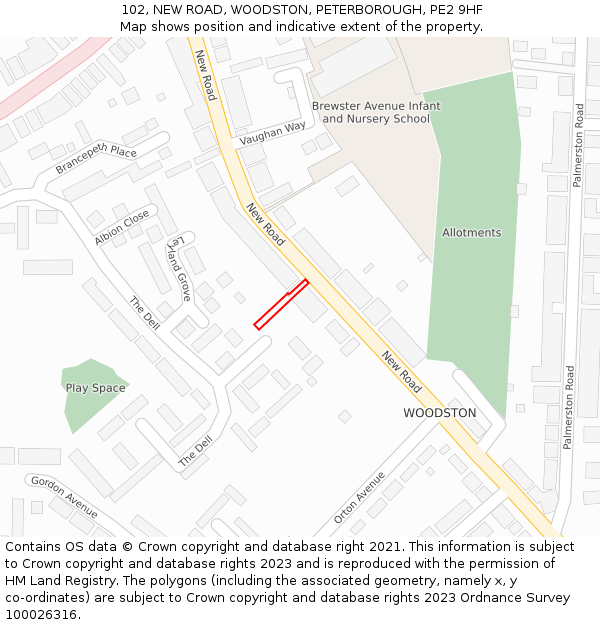 102, NEW ROAD, WOODSTON, PETERBOROUGH, PE2 9HF: Location map and indicative extent of plot