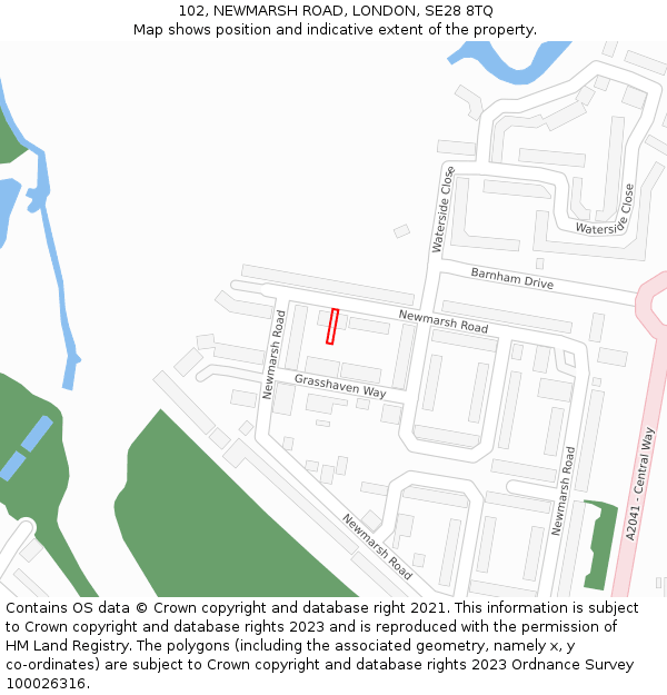 102, NEWMARSH ROAD, LONDON, SE28 8TQ: Location map and indicative extent of plot