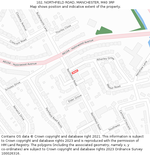 102, NORTHFIELD ROAD, MANCHESTER, M40 3RP: Location map and indicative extent of plot