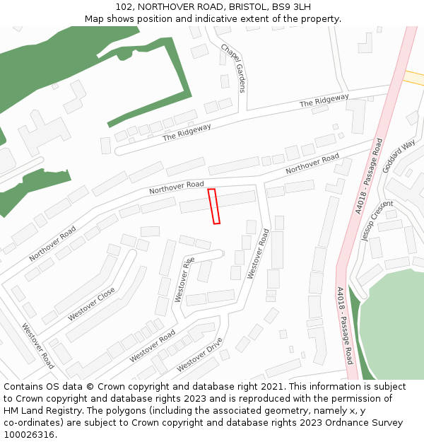102, NORTHOVER ROAD, BRISTOL, BS9 3LH: Location map and indicative extent of plot