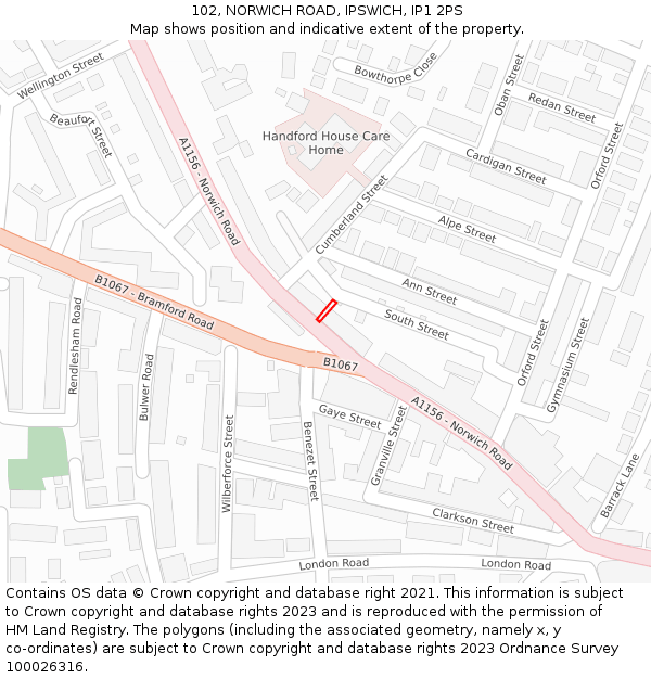 102, NORWICH ROAD, IPSWICH, IP1 2PS: Location map and indicative extent of plot