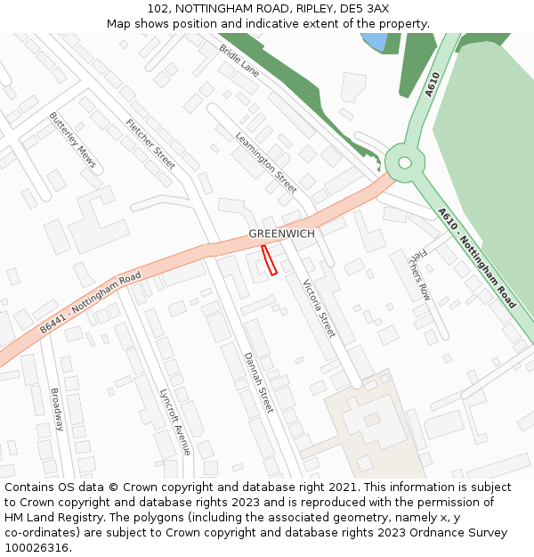 102, NOTTINGHAM ROAD, RIPLEY, DE5 3AX: Location map and indicative extent of plot
