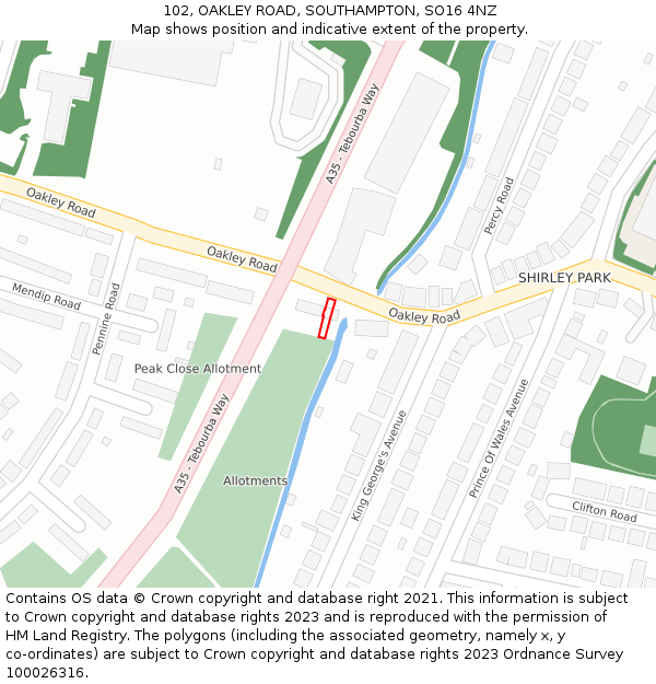 102, OAKLEY ROAD, SOUTHAMPTON, SO16 4NZ: Location map and indicative extent of plot